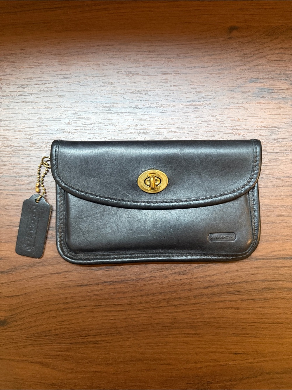 Vintage Coach Black Leather Turnlock Wallet with Gold Hardware